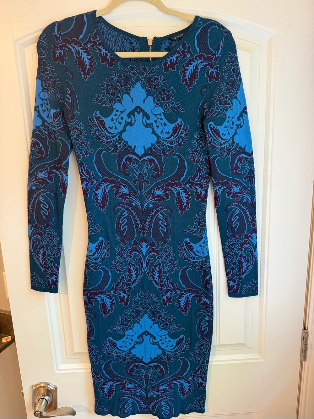 Felicity & Coco Teal and Blue Long Sleeve Patterned Dress